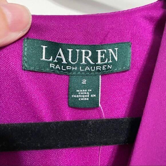 Lauren Ralph Lauren Fuchsia Dress diagonal ruffle‎ - Picture 3 of 11
